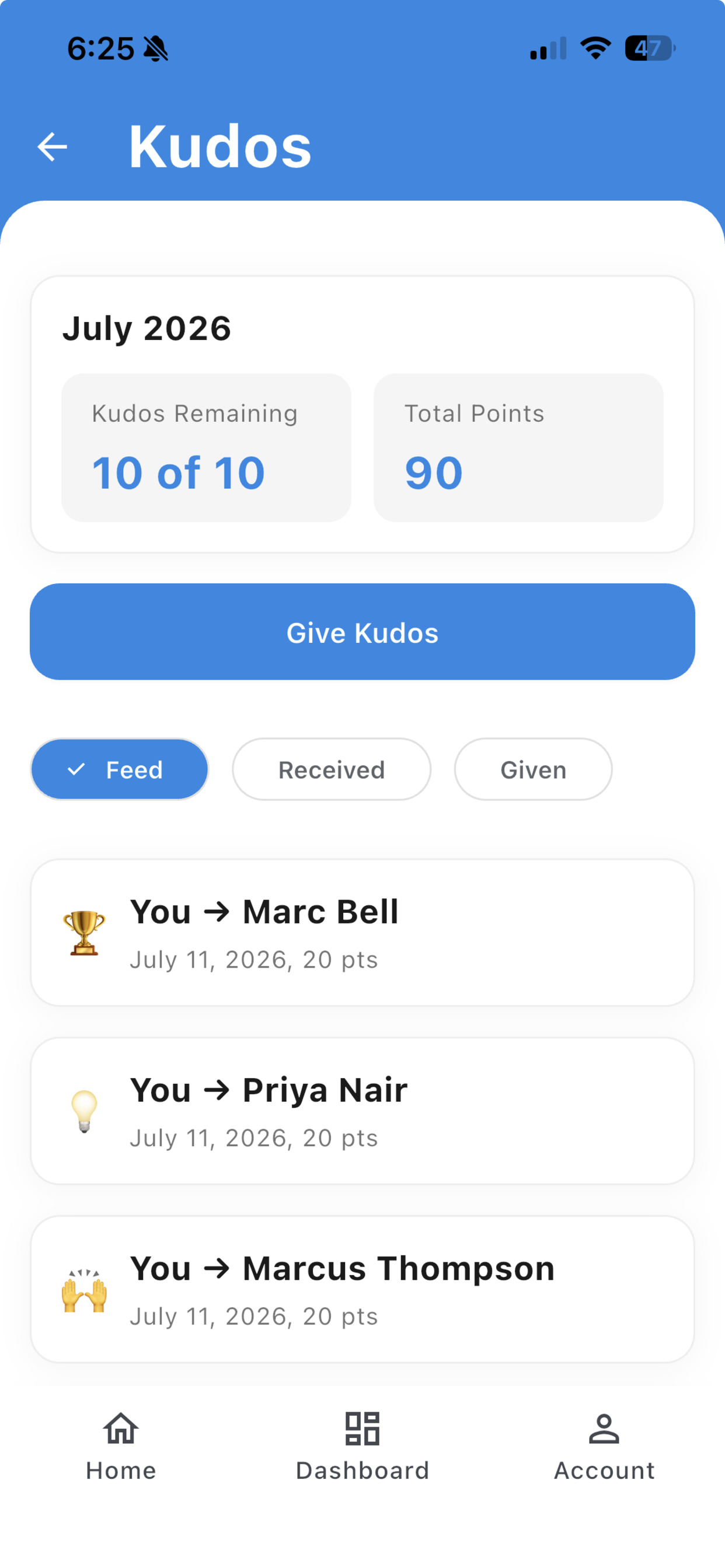 Kudos screenshot